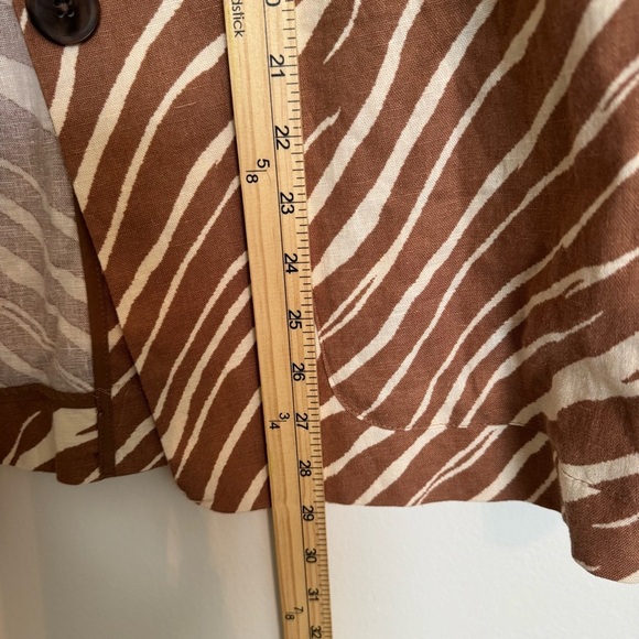 Linen Blend Blazer Shorts Suit Set Brown Zebra Natural Comfort Size M - Picture 9 of 11